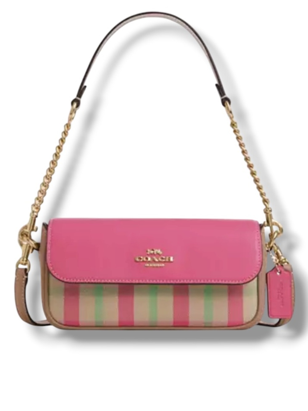 Coach Hailey Flap Crossbody Bag Plaid Print Pink Pastels Purse Gold Chain NWOT